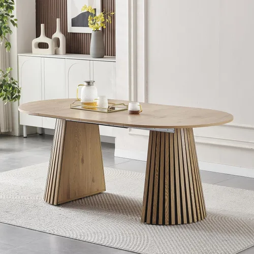 Vista 21 de Mesa de comedor extensible de 78.74 pulgadas para 6, 8 y 10, moderna mesa de cocina expandible de granja con pedestal de doble columna, mesa