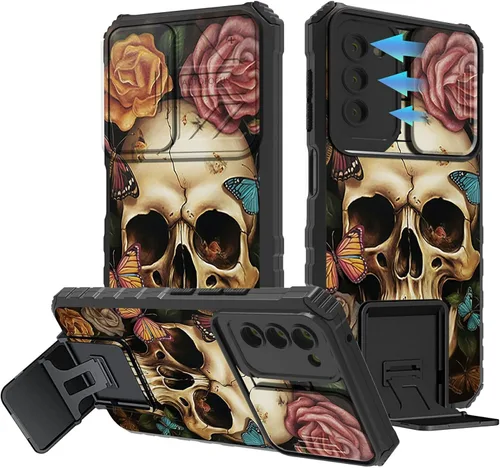 Vista 142 de Funda para Samsung Galaxy A13 5G/4G/A04S, Galaxy A13 5G con cubierta de cámara deslizante, funda de doble capa integrada con función atril