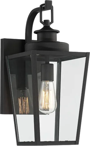Vista 2 de Possini Euro Design Ackerly - Moderna lámpara de pared para exteriores, acero negro texturizado, paneles de vidrio transparente de 17 1/4 pulgadas