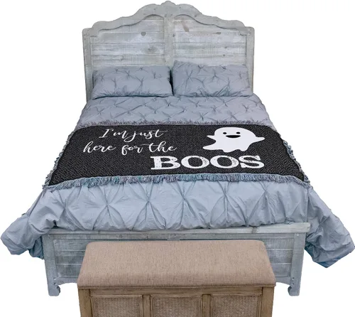 Vista 3 de Pure Country Weavers Manta negra con texto en inglés "I Just Here for The Boos" de fantasma, regalo de otoño, Halloween, para la parte posterior