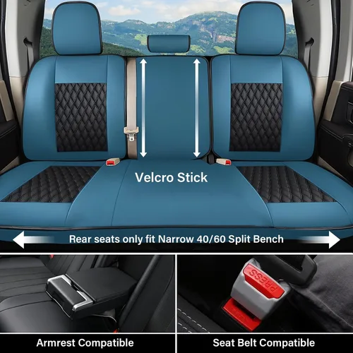 Vista 76 de Coverado Juego completo de fundas de asiento de ajuste personalizado para Chevy Silverado/GMC Sierra 2014-2018 1500, 2015-2019 2500HD 3500HD Negro