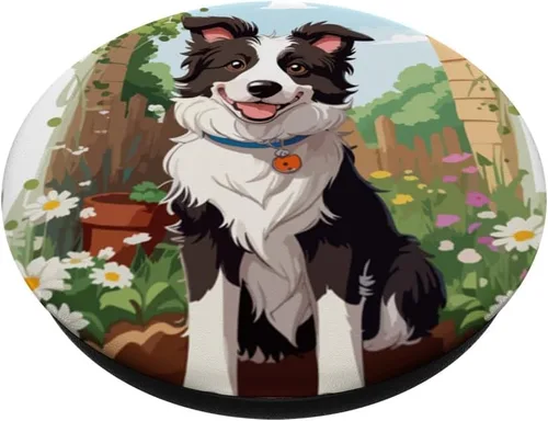 Vista 2 de Cute Border Collie Dog PopSockets Standard PopGrip