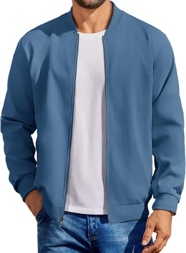 Vista 9 de COOFANDY - Chaqueta bomber de algodón para hombre, ligera, de vuelo, chaquetas casuales de softshell, chaqueta varsity