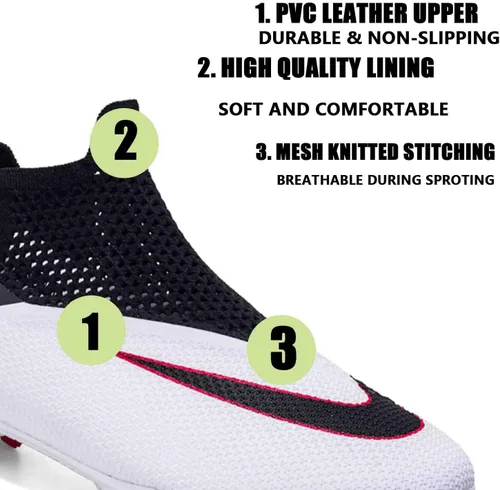 Vista 2 de Unisex High top Soccer Boots Cleats Outdoor Athletic Sneaker Turf Football Shoes Spikes Indoor Youth AG Soccer Shoes
