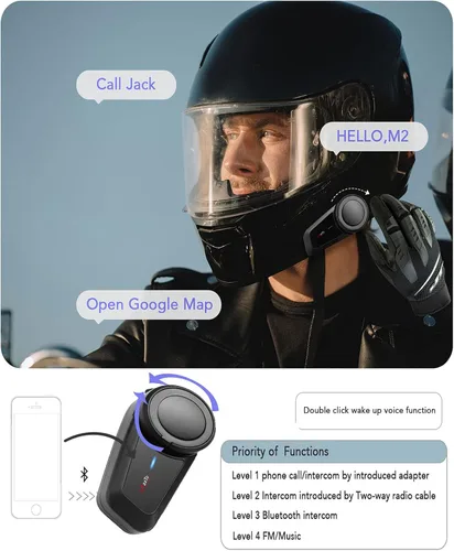 Vista 6 de Auriculares Bluetooth para motocicleta, MaxTo M2, casco de motocicleta Bluetooth5.0, 6 vías 3280 pies, sistema de comunicación de intercomunicación