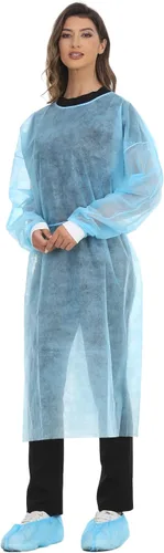 Vista 2 de Bata de aislamiento desechable de polipropileno, vestidos de laboratorio de punto, manga larga, paquete de 15