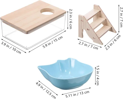 Vista 3 de POPETPOP Kit de baño de arena para hámster, 3 piezas, cuenco de comida para hámsters, contenedor de baño de arena para hámsters, contenedor de baño