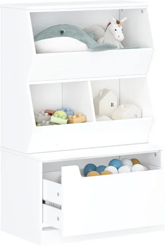 Vista 9 de UTEX Organizador de almacenamiento de juguetes para niños, estantería para niños y estantería con cajón, compartimento de almacenamiento abierto