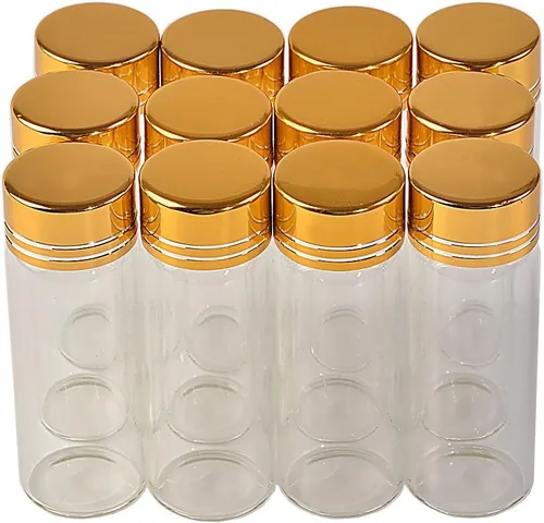Vista 11 de 24 botellas de vidrio de 0.2 fl oz Tapa de aluminio Tapa dorada Vacío Transparente Transparente Contenedor de regalo Líquido Deseo Botellas Frascos