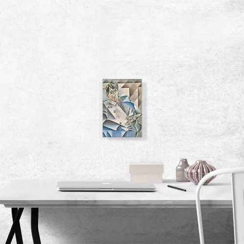 Vista 2 de ARTCANVAS Retrato de Picasso 1912 - Póster de pintura enmarcada estirada, póster giclée, decoración de pared por Juan Gris, 12 x 8 pulgadas