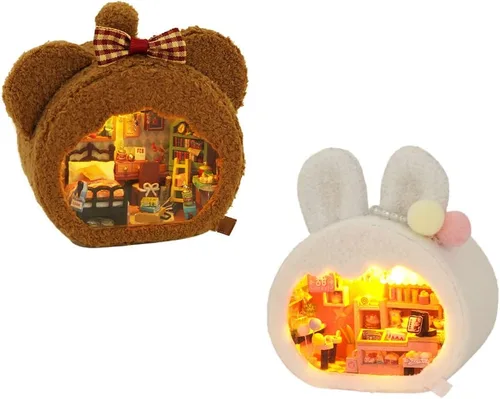 Vista 9 de Casa de muñecas en miniatura DIY con luces LED, cabina moderna creativa hecha a mano, mini modelo de casa, escena de muebles, mini artesanía