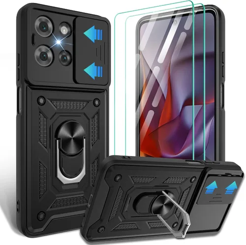 Vista 46 de Gritup Funda para Moto G Stylus 5G-2021 con cubierta deslizante para cámara 1 paquete de protectores de pantalla HD Soporte de metal giratorio