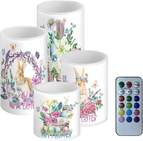 Vista 10 de Velas LED parpadeantes operadas por batería, juego de 4 con control remoto y temporizador, velas de llama danzante, velas de pilar para mesa, Playa