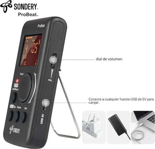 Vista 4 de Sondery Metrónomo digital recargable conteo vocal para piano guitarra