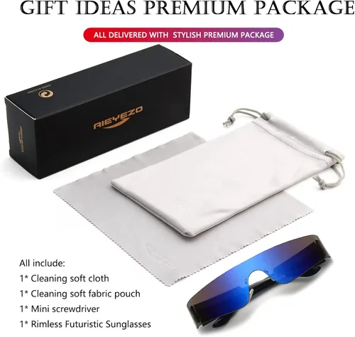 Vista 7 de AIEYEZO Gafas de sol envolventes futuristas de moda moderna sin montura para mujeres y hombres Cyberpunk visera gafas de sol modernas sombras futuras