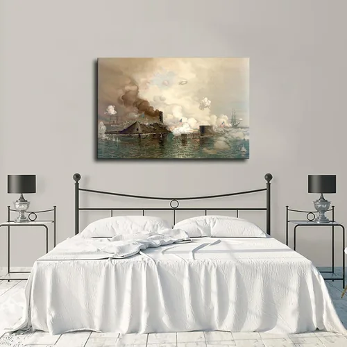 Vista 3 de Batalla de Hampton Road Ironclad Ships Monitor y póster de Merrimack Pintura en lienzo Arte de pared Impresión de imágenes HD Obra Arte Moderno
