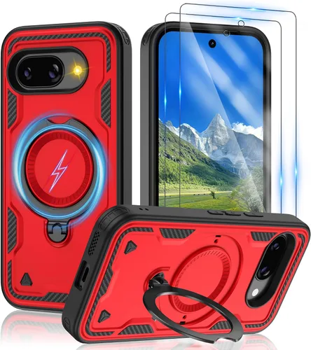 Vista 12 de Gritup fro Funda para Google Pixel 9A, funda protectora magnética de grado militar compatible con Mag-Safe, 2 protectores de pantalla HD, soporte