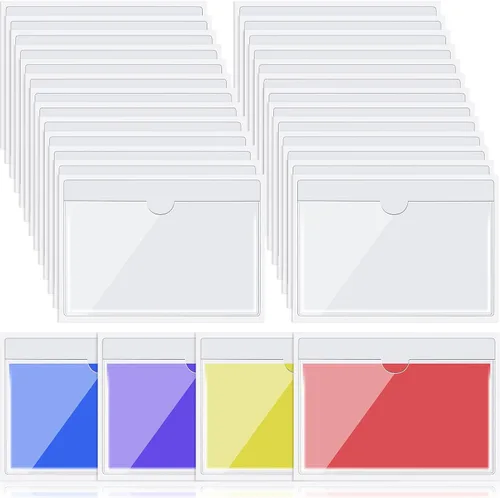 Vista 9 de Paquete de 30 bolsillos autoadhesivos para tarjetas de índice, con apertura superior, tarjetero ideal para organizar y proteger tus tarjetas