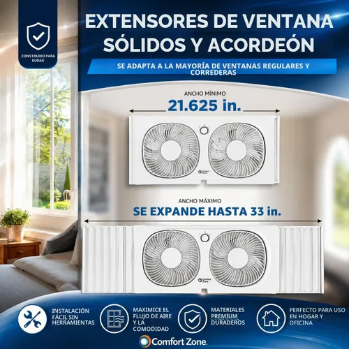Vista 4 de Comfort Zone CZ329WT Ventilador de ventana doble de 9" con ventiladores giratorios de 180°, 2 velocidades, pantalla anti-insectos de plástico