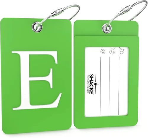 Vista 54 de Etiqueta de equipaje con inicial, totalmente flexible, con aro de acero inoxidable, letra G