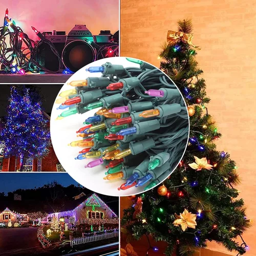 Vista 6 de Luces de cadena de Navidad multicolor parpadeantes enchufables, 2 paquetes de 60 luces LED cada uno, 17 de 60 luces parpadeantes, conecta hasta 45