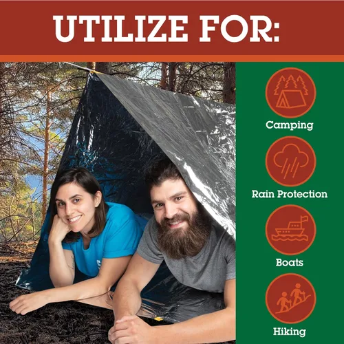 Vista 3 de Grizzly Gear Tienda térmica de emergencia – Refugio de supervivencia reflectante de Mylar – Tienda de campaña de tubo impermeable tamaño XL que