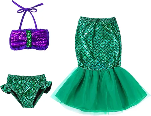 Vista 4 de Disfraz de princesa sirena para niñas pequeñas, peluca de varita tiara (18 meses a 8 años)