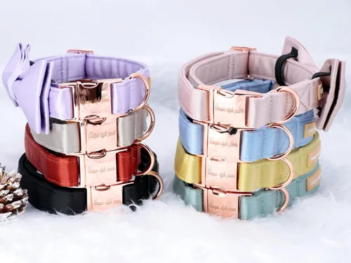 Vista 6 de Collar para perro, collar de seda verde con lazo, lazo suave, collar ajustable para mascotas, regalo para perros hembras o machos XS