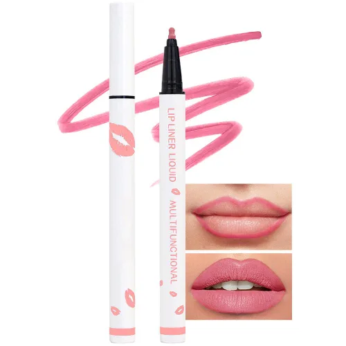 Vista 21 de Kaely Lápiz delineador de labios líquido de larga duración rosa impermeable, marcador de manchas de 24 horas, delineador de labios 2 en 1 mate