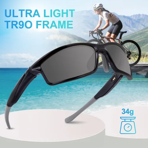 Vista 5 de SKYWAY Gafas de sol deportivas polarizadas inteligentes Bluetooth con audio inalámbrico protección UV para deportes al aire libre, diseño unisex