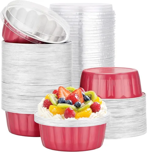 Vista 54 de Beasea Disposable Ramekins with Lids, 50 Pack 8oz 235ml Aluminum Foil Baking Cups with Lids, Aluminum Creme Brulee Ramekins Muffin Cupcake Pudding