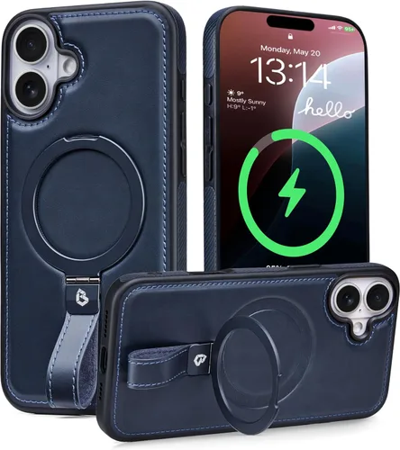 Vista 12 de Butaiga - Funda para iPhone 12 Pro Max con correa de cuero, soporte de anillo, color negro Finger Loop, Relieve Smartphone Pinky Strain