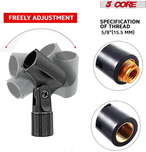 Vista 4 de 5 Core Soporte de clip de micrófono para lápiz, adaptador de micrófono de condensador delgado ajustable de ángulo negro + adaptador universal de 5/8