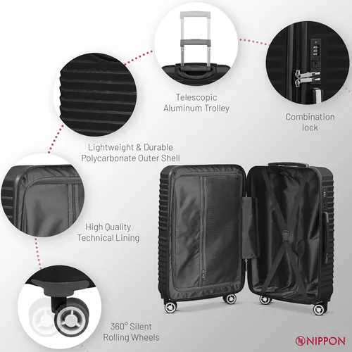 Vista 3 de NIPPON Luggage Nomad - Maleta giratoria rígida con ruedas para mujeres y hombres, rodillo de carcasa dura de viaje, ultra fuerte y duradero