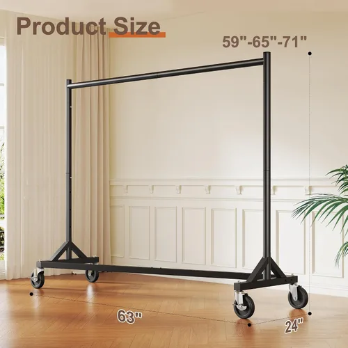 Vista 7 de HOKEEPER Perchero Z con capacidad para 500 libras, resistente perchero de ropa comercial para colgar ropa con ruedas, estante Z portátil