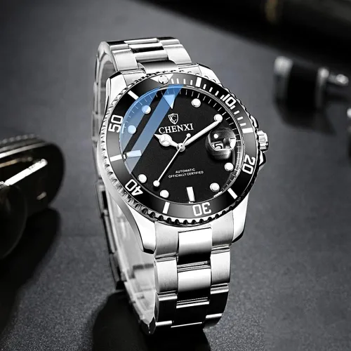 Vista 2 de MASTOP Reloj luminoso con bisel giratorio para hombre, esfera azul, dorado, acero inoxidable, impermeable, analógico, cuarzo