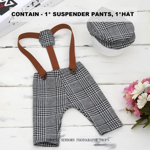 Vista 3 de Zeroest Newborn Photography Outfits Boy, Suspenders & Hat for Baby Boys Baby Photography Props for Newborn Photo Shoots