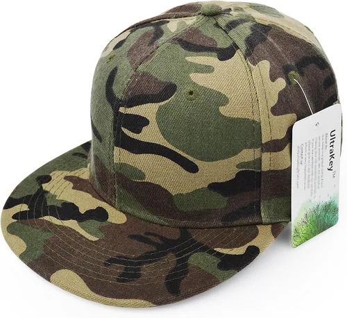Vista 2 de UltraKey Gorra de ala plana, gorra de béisbol de camuflaje militar del ejército de camuflaje de Hip Hop Flat Bill Plain Snapback Sombreros