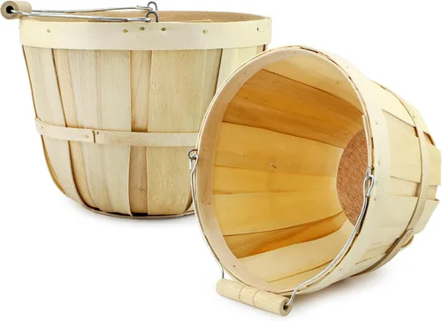 Vista 11 de Cornucopia Brands Cestas redondas de madera (paquete de 2, marrón oscuro); cubos de madera para frutas con asa, capacidad de galón