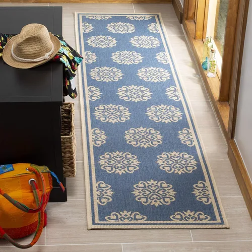 Vista 29 de SAFAVIEH Alfombra lavable al aire libre Linden Collection – 6 pies 7 pulgadas, cuadrada, aguamarina y crema, no desprende pelusa y fácil de limpiar