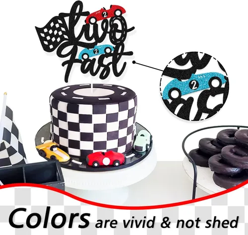 Vista 6 de Decoración para pastel de carreras con diseño de dos diseños de fiesta de cumpleaños para niños y niñas, 2º segundo, dos cumpleaños