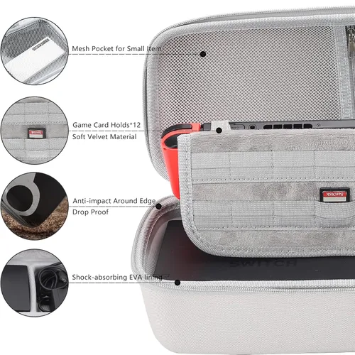 Vista 6 de Portable Carrying Case for Nintendo Switch with Removable Shoulder Strap - Built-in Stand Compatible with Switch OLED, Nintendo Switch AC Adapter
