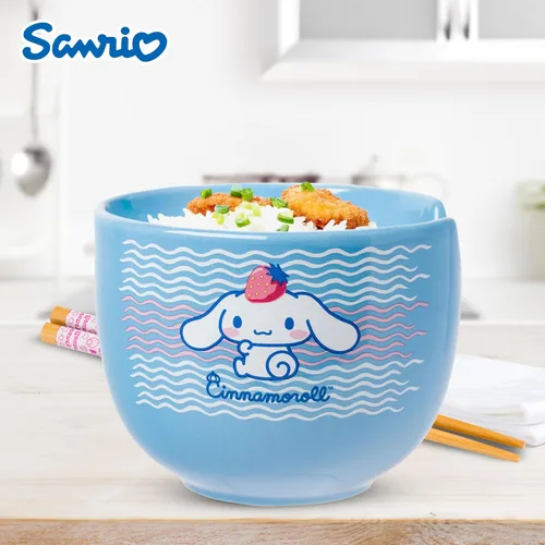 Vista 155 de Silver Buffalo Hello Kitty y sus amigos Chococat - Tazón de cerámica para ramen y arroz con palillos, patrón a cuadros, apto para microondas, 20