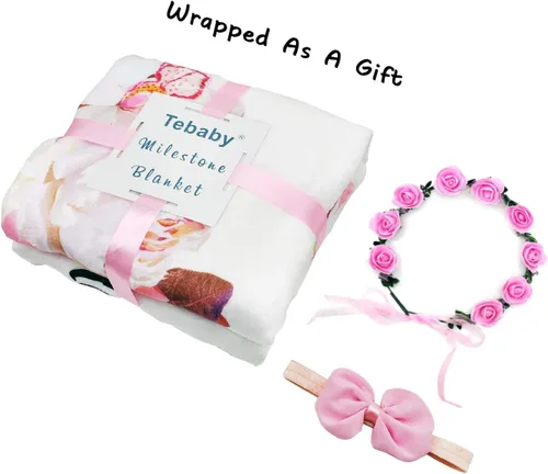 Vista 3 de Manta de hito mensual para bebé niña, manta floral para el mes del recién nacido, regalo personalizado para ducha, forro polar de felpa suave