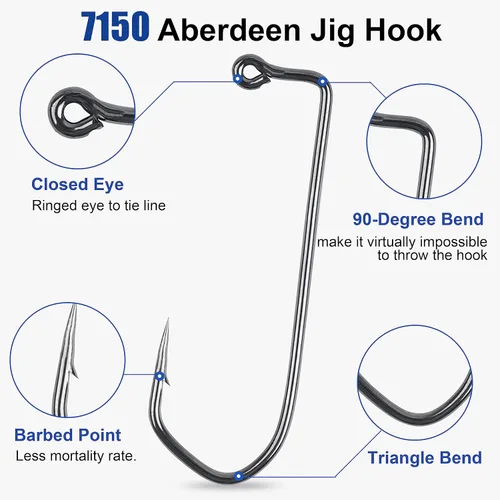 Vista 2 de Ganchos de plantilla Aberdeen de 90 grados, 110 piezas de mango largo forjados Duratin Jig Hooks Heavy Wire Jig Ganchos de pesca de acero de alto
