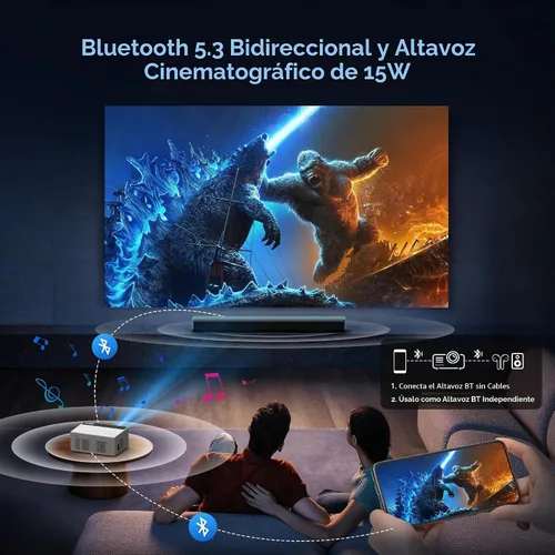 Vista 4 de TMY Mini proyector, proyector Bluetooth mejorado con pantalla, proyector portátil Full HD de 1080P, proyector de películas compatible con TV Stick