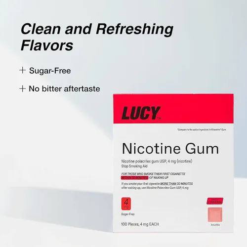 Vista 2 de LUCY NRT - Goma de mascar de nicotina, ayuda para dejar de fumar, sabor a canela, 4 mg 100 unidades Cinnamon Gum 4mg Nicotine, Long Lasting Gum