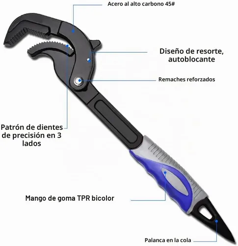 Vista 4 de Juego de 2 llaves autoajustables – Alicates autobloqueantes de 10.5 y 14 pulgadas, multifunción, dientes de 3 lados, mango antideslizante, apto