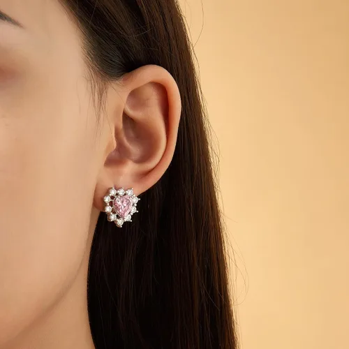 Vista 3 de Dnswez Aretes chapados en oro rosa intenso para mujer, lindo corazón de amor, circonita cúbica, aretes colgantes para mujeres, adolescentes y niñas