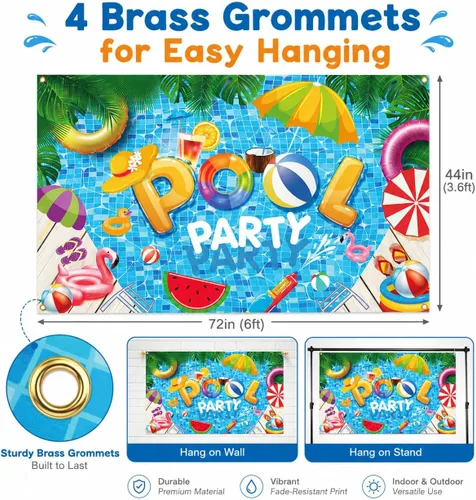Vista 5 de Decoraciones de fiesta de verano en la playa, pancarta de fondo para fiesta de piscina de verano, suministros de decoración de fiesta de piscina, 72